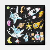 Cute Astronauts in Space Doodles Kinder Magneet (Voorkant)