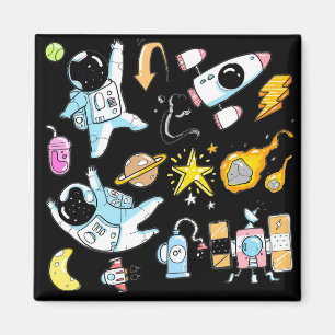 Cute Astronauts in Space Doodles Kinder Magneet