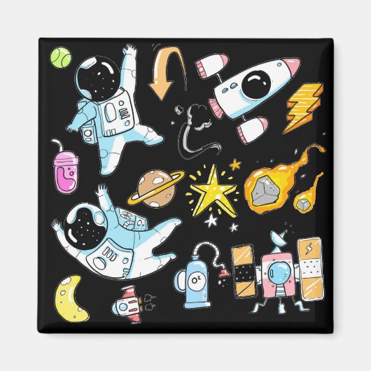 Cute Astronauts in Space Doodles Kinder Magneet (Voorkant)