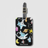 Cute Astronauts in Space Doodles Personalized Kind Bagagelabel (Voorkant (verticaal))