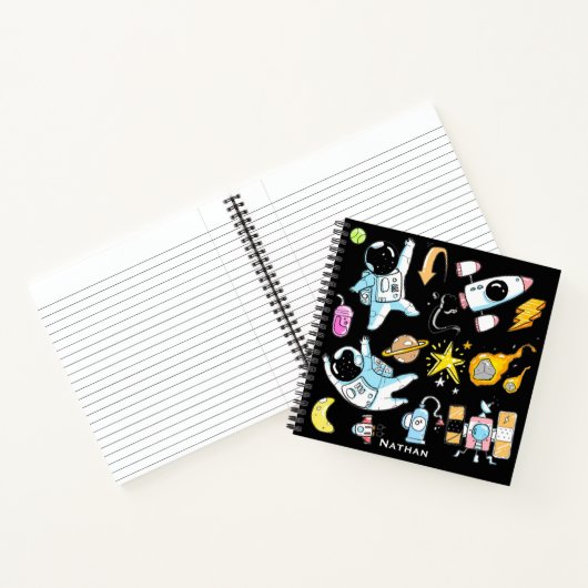 Cute Astronauts in Space Doodles Personalized Kind Notitieboek (Binnen)