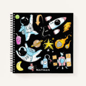 Cute Astronauts in Space Doodles Personalized Kind Notitieboek (Voorkant)
