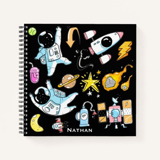 Cute Astronauts in Space Doodles Personalized Kind Notitieboek (Voorkant)
