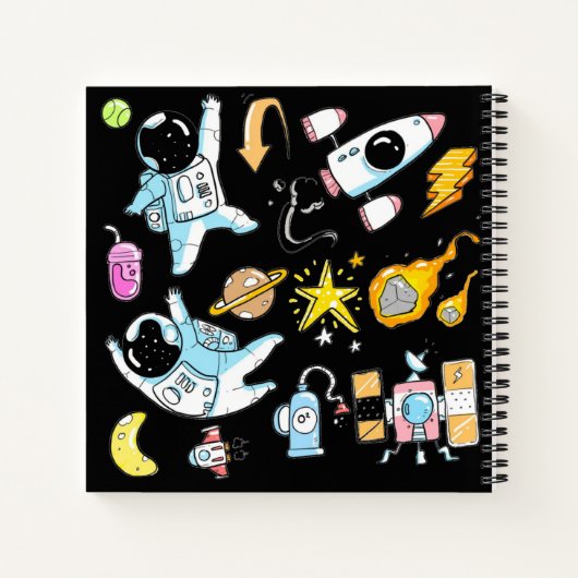 Cute Astronauts in Space Doodles Personalized Kind Notitieboek (Achterkant)