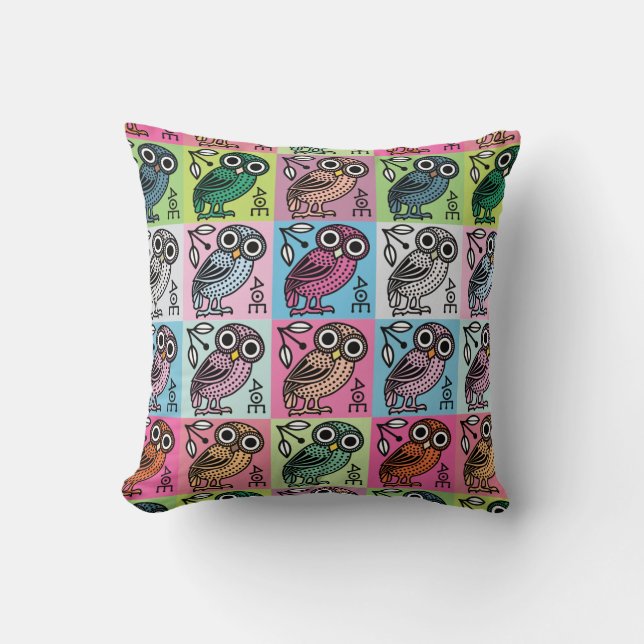 Cute Athenian Owl Pop Art Kussen (Voorkant)