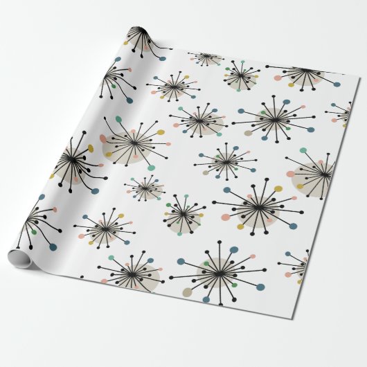Cute Atomic Starburst Retro Mid Century Modern Cadeaupapier (Uitgerold)