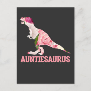 Cute Auntiesaurus tante Dino met Floral Flowes Briefkaart