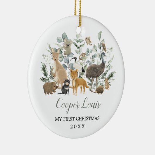 Cute Aussie Animals Greenery Baby 1st Kerstmis Keramisch Ornament (Rechts)