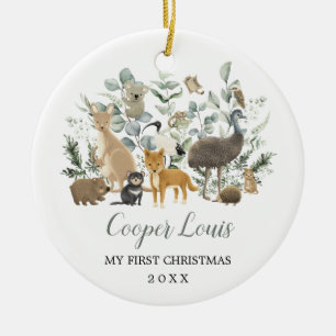Cute Aussie Animals Greenery Baby 1st Kerstmis Keramisch Ornament