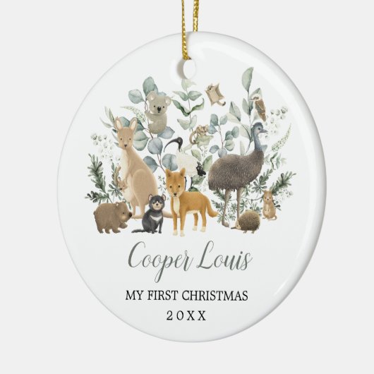 Cute Aussie Animals Greenery Baby 1st Kerstmis Keramisch Ornament (Links)