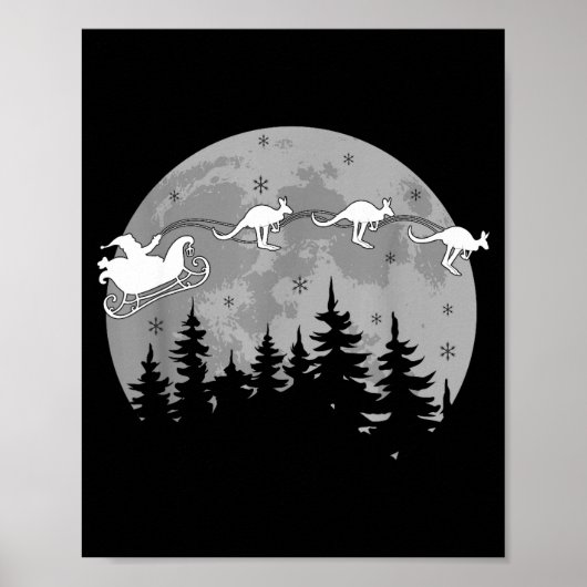 Cute Australia Kangaroo Santa Sleigh Aussie Christ Poster (Voorkant)