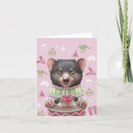 Cute Australian Animal Kerstkaart - Devil Feestdagen Kaart