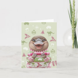 Cute Australian Animal Kerstkaart - Platypus Feestdagen Kaart