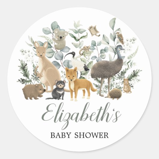 Cute Australian Animals Eucalyptus Baby shower Ronde Sticker (Voorkant)