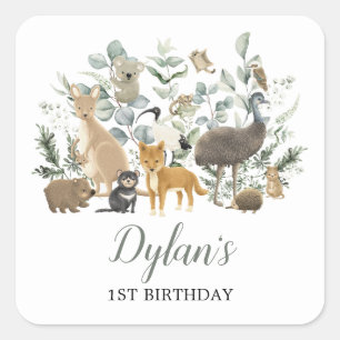 Cute Australian Animals Eucalyptus Birthday Party Vierkante Sticker