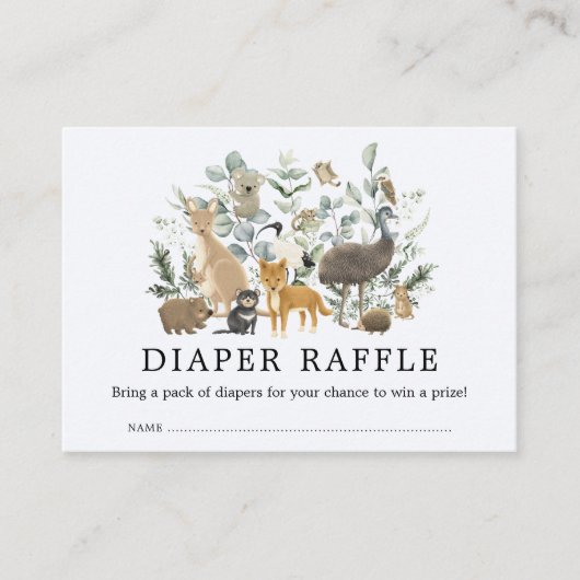 Cute Australian Animals Eucalyptus Diaper Raffle Informatiekaartje (Voorkant)
