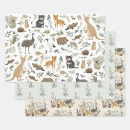 Cute Australian Animals Greenery Birthday Baby Boy Inpakpapier Vel