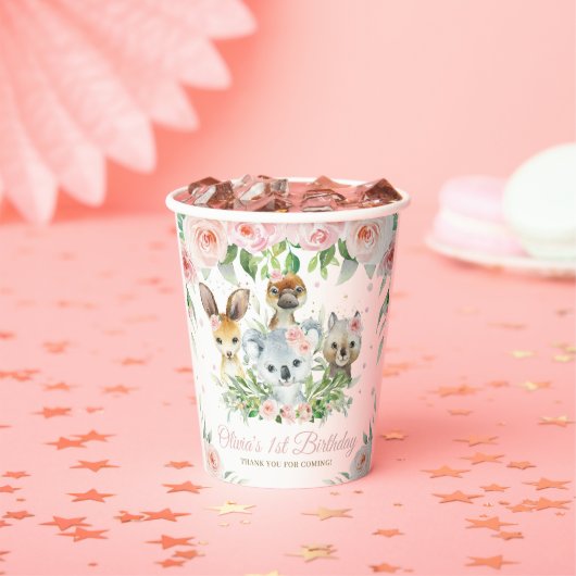 Cute Australian Animals Pink Floral 1 september Papieren Bekers (Insitu)
