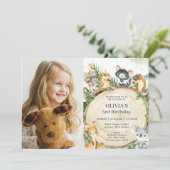 Cute Australian Animals Rustic Wood Birthday Foto Kaart (Staand voorkant)