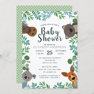 Cute Australian Critters Baby shower Invitation Kaart