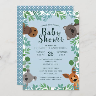 Cute Australian Critters Baby shower Invitation Kaart
