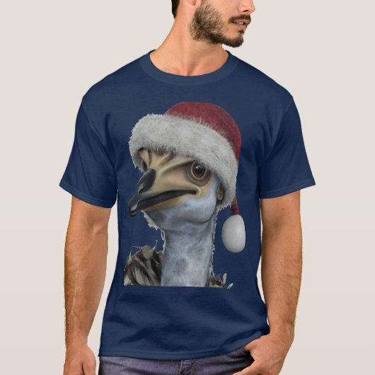Cute Australian Emu Wearing A Festive Holiday Hat T-shirt (Voorkant)
