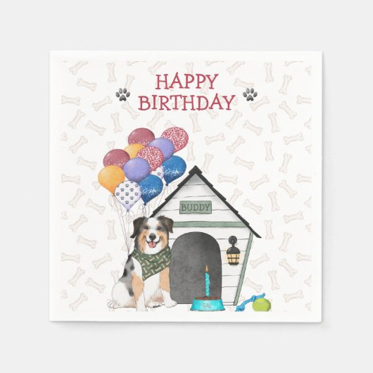 Cute Australian Shepherd Birthday Party Servet (Voorkant)