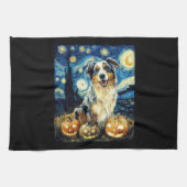 Cute Australian Shepherd Dog Halloween Jack O Lant Theedoek (Horizontaal)