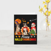 Cute Australian Shepherd Happy Hallothanksmas Xmas Kaart (Gele Bloem)