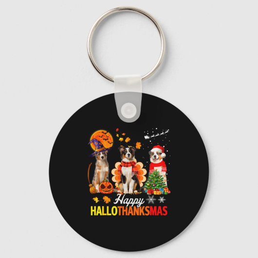 Cute Australian Shepherd Happy Hallothanksmas Xmas Sleutelhanger (Voorkant)