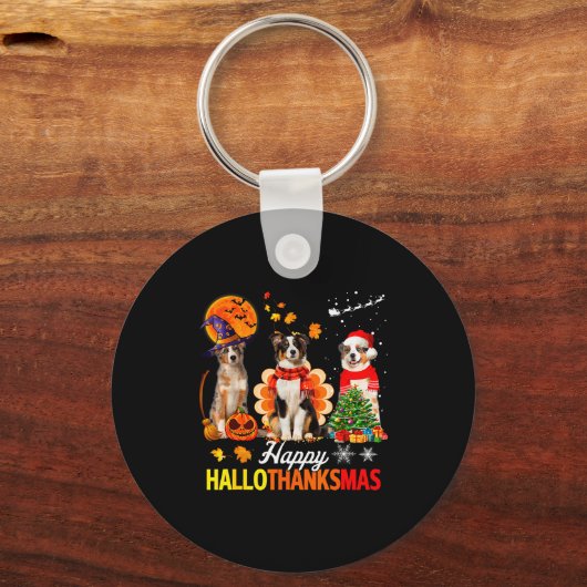 Cute Australian Shepherd Happy Hallothanksmas Xmas Sleutelhanger (Voorkant)