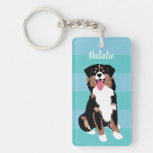 Cute Australian Shepherd Personalized   Blue Aqua Sleutelhanger