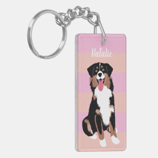 Cute Australian Shepherd Personalized | Roze perzo Sleutelhanger (Voorkant Links)