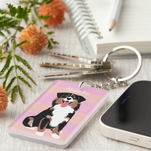 Cute Australian Shepherd Personalized | Roze perzo Sleutelhanger (Voorkant Rechts)