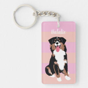 Cute Australian Shepherd Personalized   Roze perzo Sleutelhanger