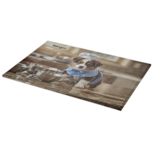 Cute Australian Shepherd Personalized Snijplank (Hoek)