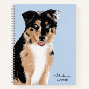 Cute Australian Shepherd Puppy Dog Naam Blauw Notitieboek