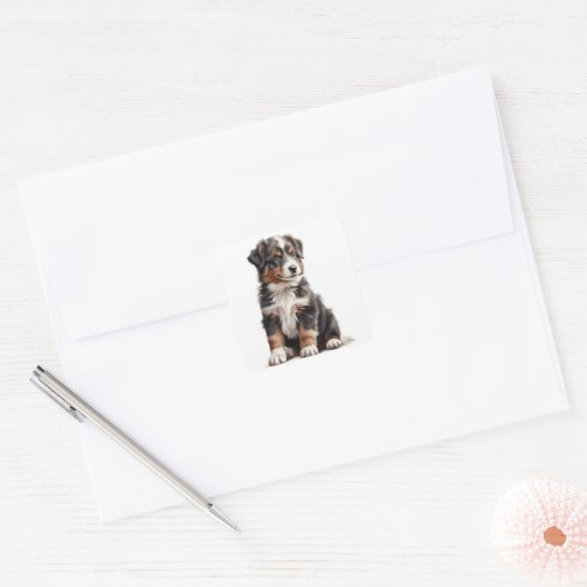 Cute Australian Shepherd Puppy Sticker (Envelop)