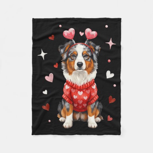 Cute Australian Shepherd Valentine Heart Valentine Fleece Deken (Voorkant)