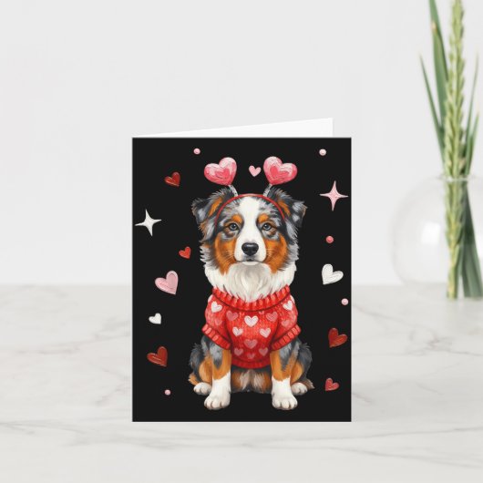 Cute Australian Shepherd Valentine Heart Valentine Kaart (Voorkant)