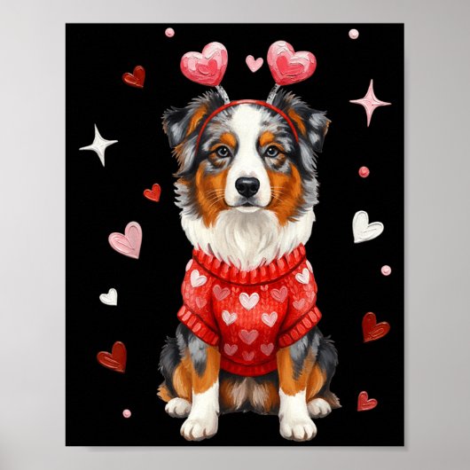 Cute Australian Shepherd Valentine Heart Valentine Poster (Voorkant)