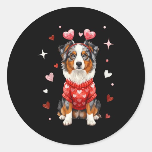 Cute Australian Shepherd Valentine Heart Valentine Ronde Sticker (Voorkant)