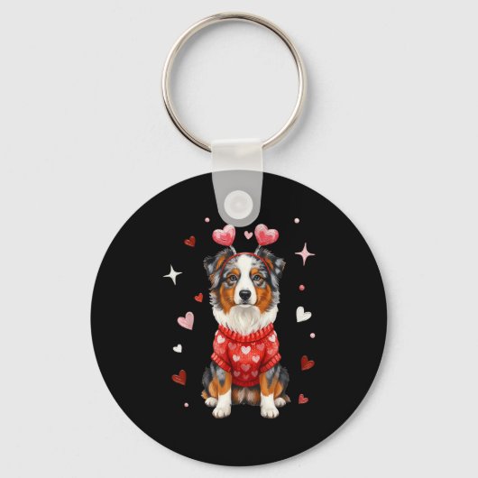 Cute Australian Shepherd Valentine Heart Valentine Sleutelhanger (Voorkant)