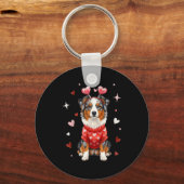 Cute Australian Shepherd Valentine Heart Valentine Sleutelhanger (Voorkant)