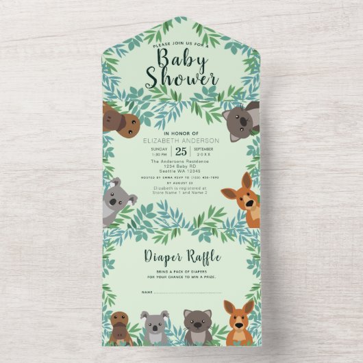 Cute Australische Dieren Baby Shower Uitnodiging (Binnen)
