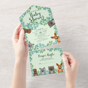Cute Australische Dieren Baby Shower Uitnodiging