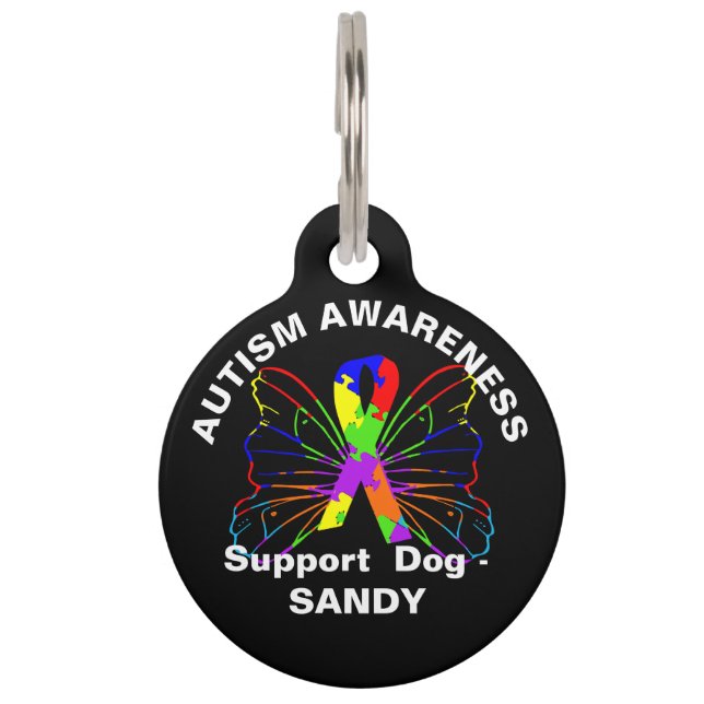 Cute Autism Awareness Dog Gift Personalized Huisdierpenning (Voorkant)