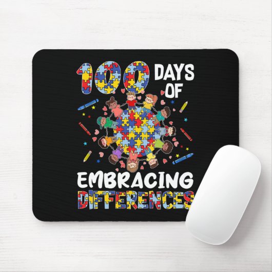 Cute Autism Awareness Embrace Differences 100 Days Muismat (Met muis)