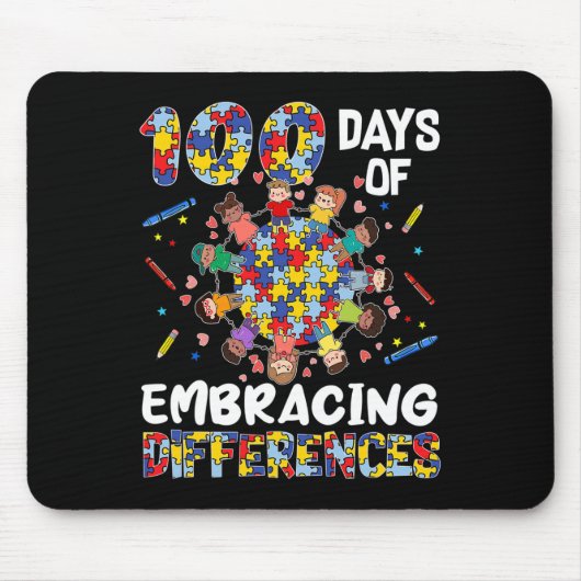 Cute Autism Awareness Embrace Differences 100 Days Muismat (Voorkant)