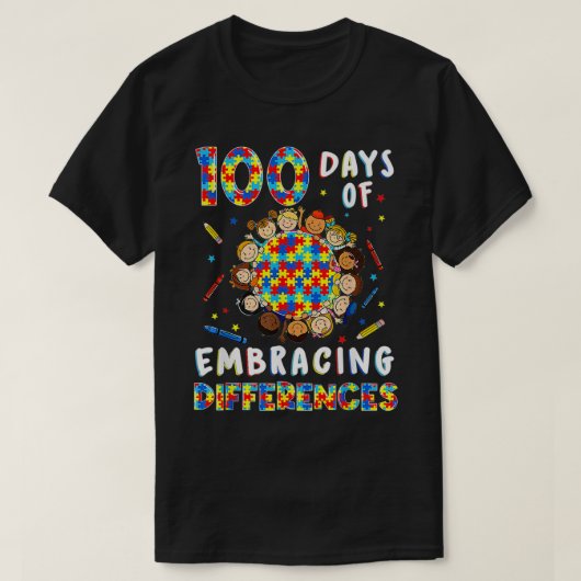 Cute Autism Awareness Embrace Differences 100 Days T-shirt (Design voorkant)